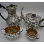 London 1890 silver hallmarked presentation four piece tea service with engraved monogrammed initials
