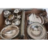 Large collection of silver plates including three piece tea service, tureens, trays etc in two boxes