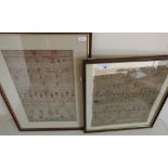 Two framed and mounted needlework samplers