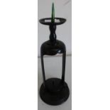 Japanese bronze candle stand with raised spike above hook and compartment to the base (height 30cm)