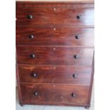 Extremely large Victorian mahogany two sectional chest of five long drawers, on bun feet (141cm x