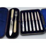 Cased Sheffield 1861 silver hallmarked and ivory handled knife and fork set and a cased set of