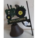 Cast metal wall hanging bell with tractor figure