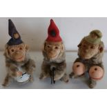 Set of three clockwork West German made musical monkeys (height 22cm)