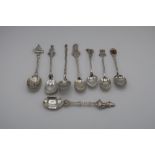 Group of eight various assorted souvenir teaspoons, mostly English silver hallmarked and Continental