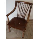 Hardwood office style armchair with slat back, solid seats, double H shaped understretcher and
