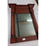 19th C mahogany framed mirror with stepped cornice and column supports (55cm x 70cm)
