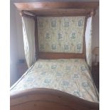 Victorian pine half tester double bedstead complete with sealy mattress and associated drapes (4