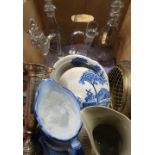 Victorian and later ceramic jugs, decorative plates, brass ware and 19th C & later glass decanters