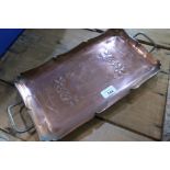Art Nouveau twin handled copper rectangular tray, the back with impressed ostrich trade mark (43cm x
