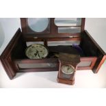Mahogany cased wall clock (A/F) and a small oak cased mantel clock (2)