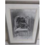 D.T 90, still life study of a bedroom chair, with jacket and potted plant, pencil (70cm x 51cm)
