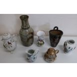 Meiji period Satsuma teapot, Wincham pottery posy holder, German porcelain coffee pot and other