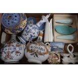 Selection of various Wedgwood, World Copenhagen dish, retro cruet sets, Spanish tin glazed style