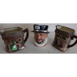 Doulton character jug 'Beefeater' D6206 and two Doulton Series ware jugs, Oliver Twist and Curiosity