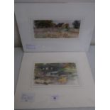 Peter Partington, Fishes, and Keble Barn, unframed watercolours, signed (13cm x 23cm) 2