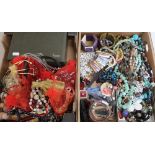 Costume jewellery, necklaces, bangles etc in two boxes