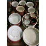 Collection of various studio pottery including coffee mugs and eggs cups liqueur set etc, some