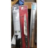 Taylors Eye Witness and other carving knives & forks, a magnetic knife rack and four knife blocks