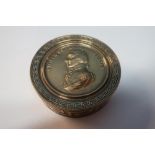 Admiral Lord Nelson commemorative circular brass tobacco box with bust to the top with Birthday 29th