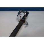 19th C pipe back bladed sword with 34 3/4 inch blade with chrome plated half basket guard and hilt