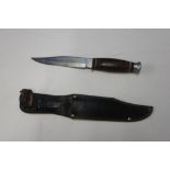 Sheath knife with 5 inch blade engraved "Original Bowie Knife" with barrel handled grip and