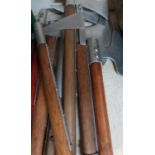 Seven various assorted aluminium and wooded shafted reenactors axes