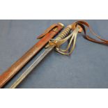 George V Artillery Officers sword with 34 inch straight blade with single broad fuller and