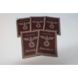 Group of five German Third Reich ID pass books with various info and stamped detail c.1930's