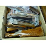 Box containing an extremely large quantity of various shotgun forends, including side by side,