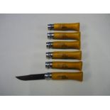 Six as new Opinel 6 pocket knifes