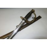 19th C American cavalry sabre with 35 1/2 inch curved single fullered blade stamped US 1862 Ames Mfg