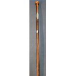 19th C Zulu hardwood staff set with unmarked silver presentation plaque engraved 'Zulu Ceremonial