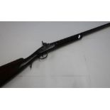 Percussion cap single barrel 6 bore fowling gun with 36 inch barrel, engraved scroll work detail