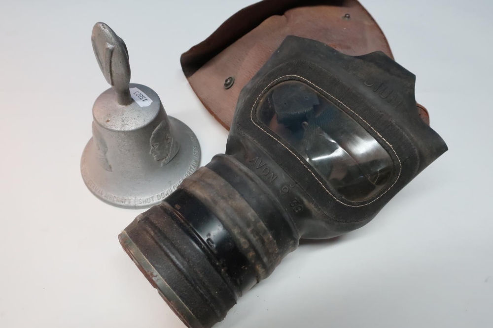 British c.WWII gas mask Avon9-39 with case (for display purposes only) and an aluminium Churchill