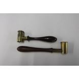 19th C adjustable powder measure with turned wood handle and another later example (2)