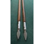 Pair of wooden shafted and aluminium tipped reenactors style spears