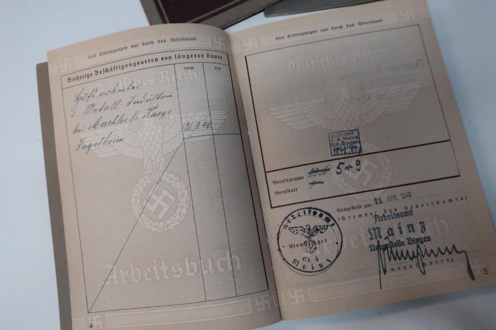 Group of six various assorted German Third Reich pass books, workers ID books, etc c.1930's - 40's - Image 2 of 3