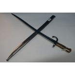 French chassepot bayonet with 22 1/2 inch blade , ribbed brass grip crosspiece, the quillion stamped