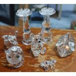 Pair of Swarovski crystal candlesticks (9cm) and five animal models (7)