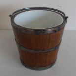 Oak and silver plated ice bucket with swing handle and ceramic liner (14cm)