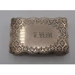 Victorian shaped rectangular silver snuff box, hinged lid inscribed with initials, Birmingham