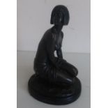 Art Deco style bronze figure of a semi-clad kneeling lady on oval marble base (25cm high)