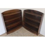 Pair of oak bow fronted open bookcases (90.5cm)