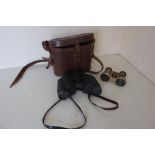 Pair of Vismax British made binoculars in leather case, and a pair of French opera glasses (2)