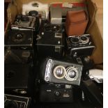 Box containing a large quantity of various assorted vintage cameras including Voigtlander, Atlas,