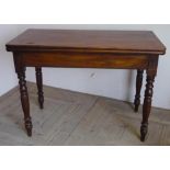 Late Victorian tea table, rectangular fold over top on turned tapering legs (width 108cm x depth