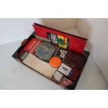 Collection of vintage playing cards including some advertising, card games, bridge tablets and