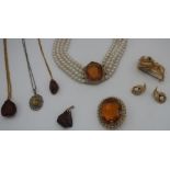 Collection of costume jewellery including a suite of simulated pearl jewellery; hallmarked silver