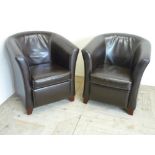 Pair of brown leather tub armchairs with stitched detail (2)